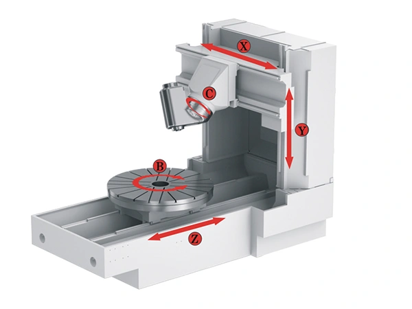 Centro de mecanizado de 5 ejes con cabezal inclinable a 45°