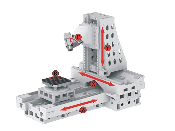 Centro de mecanizado de 5 ejes con cabezal inclinable a 45°